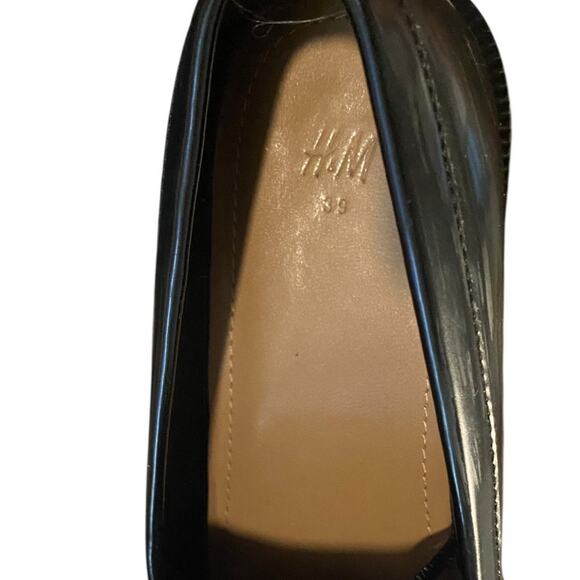 H & M Penny Loafers Womens EUR39/US8.5 Black Leather Retro Y2K Chunky Lug Sole - Picture 3 of 9